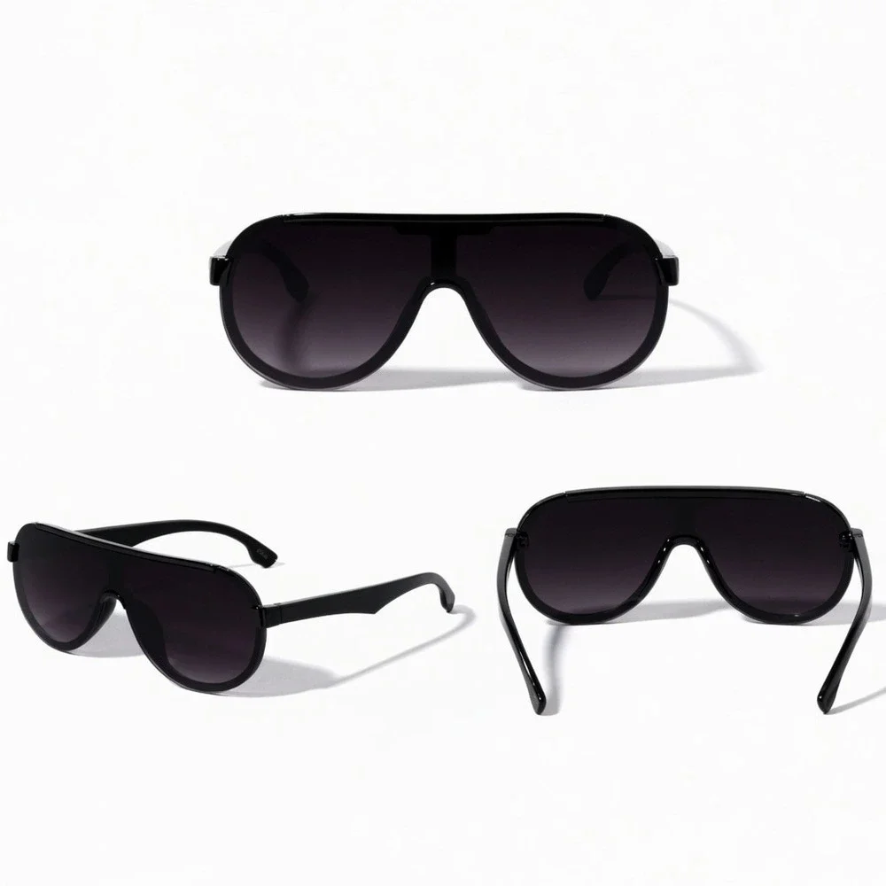 Sports Shield Sunglasses Flat Top Dark Black Lens Fashion Shades Men Driving New